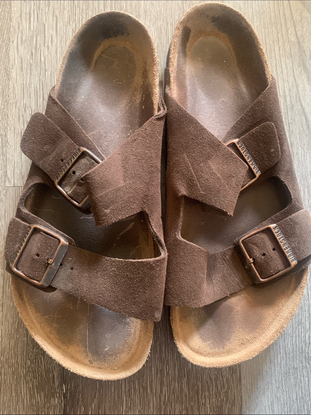 Birkenstock Brown Suede Two-Strap Buckle Sandals